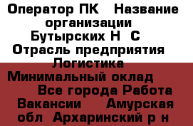 Оператор ПК › Название организации ­ Бутырских Н. С. › Отрасль предприятия ­ Логистика › Минимальный оклад ­ 18 000 - Все города Работа » Вакансии   . Амурская обл.,Архаринский р-н